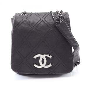 Chanel CHANEL Diamond Stitch Shoulder Bag Handbag Leather Women's Black